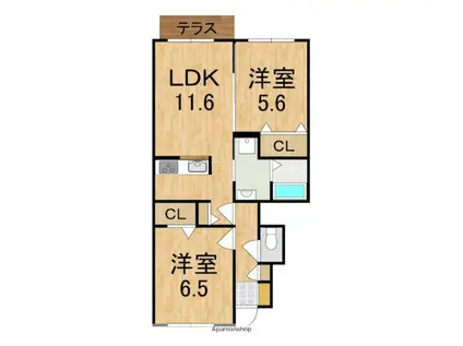 シャーメゾン龍田(2LDK/1階)の間取り写真
