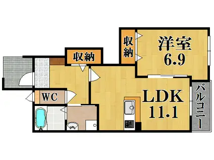 近鉄生駒線 勢野北口駅 徒歩1分 2階建 築9年(1LDK/1階)の間取り写真