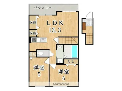 ブローテII(2LDK/2階)の間取り写真