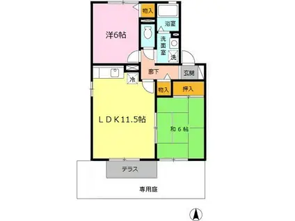 セジュールS C棟(2LDK/1階)の間取り写真