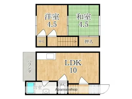 桜井線 畝傍駅 徒歩11分 2階建 築40年(2LDK/1階)の間取り写真