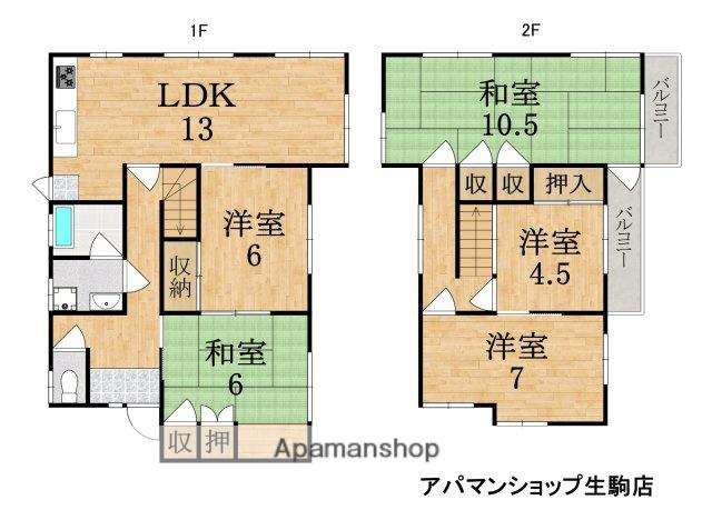 近鉄けいはんな線 生駒駅 徒歩17分 2階建 築49年(5LDK)の間取り写真