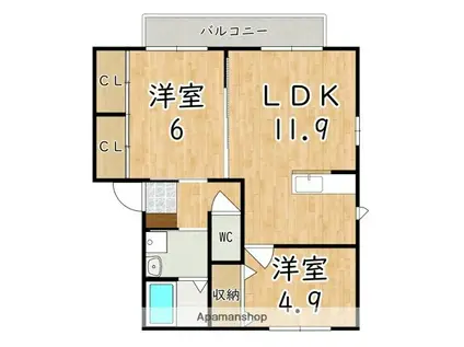 HAPPINESS2番館(2LDK/1階)の間取り写真