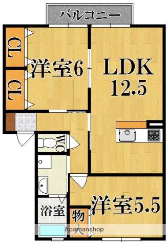セゾン西の京(2LDK/2階)の間取り写真