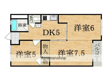 奈良コーポラス(3DK/2階)の間取り写真