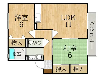 サニーハイツ・学園中(2LDK/1階)の間取り写真