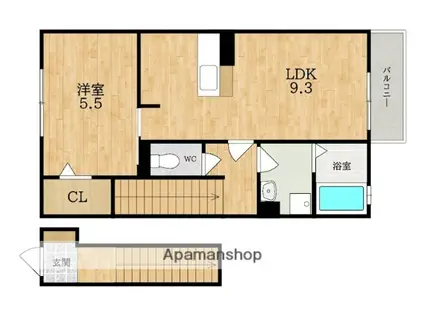 カリュオン(1LDK/2階)の間取り写真