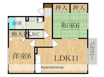 グリーンガーデン弐番館(2LDK/2階)の間取り写真