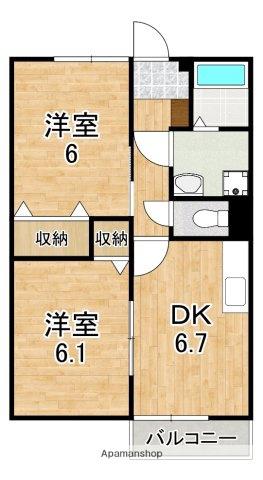 サンハイツ加茂(2DK/2階)の間取り写真