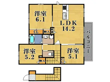 ラフィネ梅美台(3LDK/2階)の間取り写真