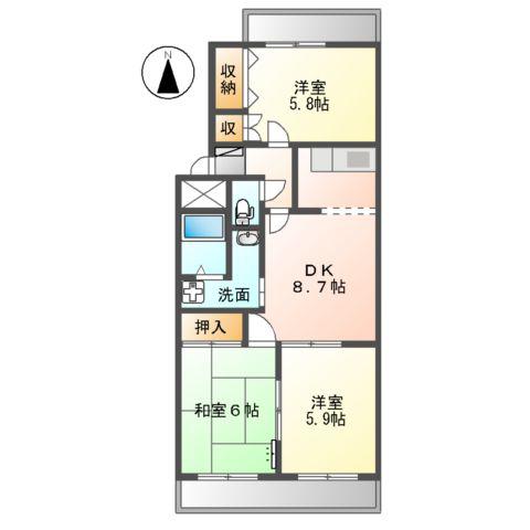 モアイーストⅥ(3DK/2階)の間取り写真