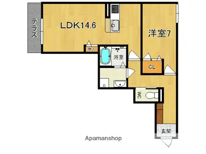 クリスタル S(1LDK/1階)の間取り写真