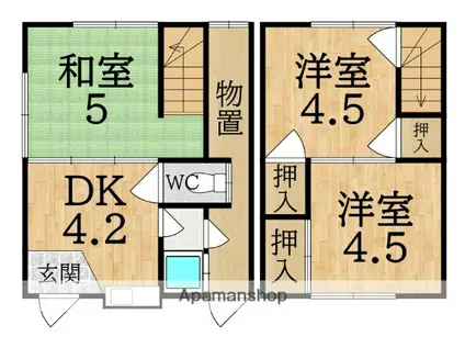 関西本線 大和小泉駅 徒歩15分 2階建 築57年(3DK)の間取り写真