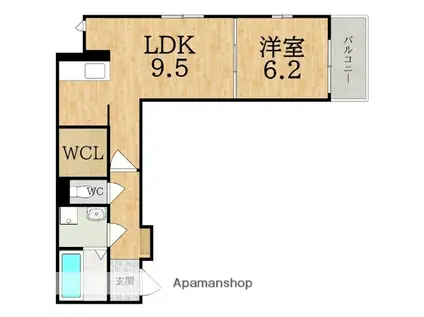 近鉄橿原線 九条駅(奈良) 徒歩4分 3階建 築1年(1LDK/1階)の間取り写真