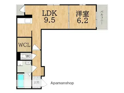 近鉄橿原線 九条駅(奈良) 徒歩4分 3階建 築1年(1LDK/2階)の間取り写真
