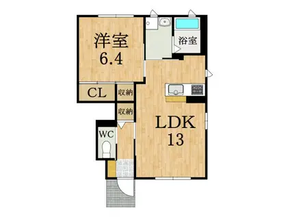 オーク・ヴィレッジA(1LDK/1階)の間取り写真