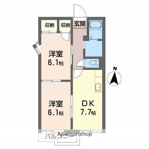 タウニィ井口Ⅱ(2DK/2階)の間取り写真
