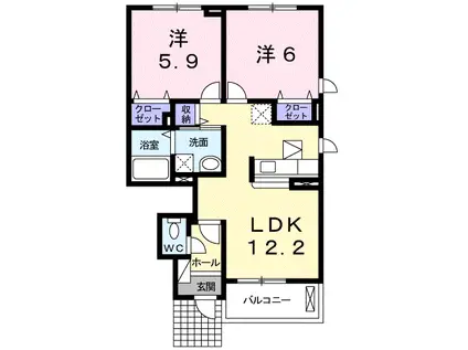 ミッテ・ドルフ西国分Ⅲ(2LDK/1階)の間取り写真