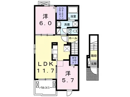 ベルファミーユⅡ(2LDK/2階)の間取り写真