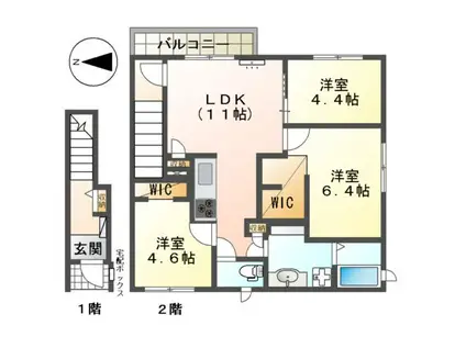 カサ・ディ・ファミリア Ⅱ(3LDK/2階)の間取り写真