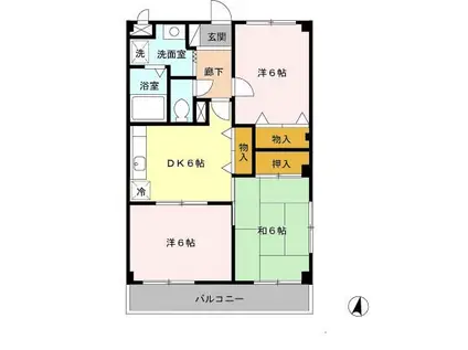 和歌山線 下井阪駅 徒歩20分 3階建 築25年(3DK/1階)の間取り写真
