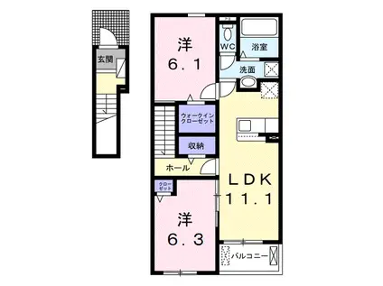 ソレアード・ポールⅢ(2LDK/2階)の間取り写真