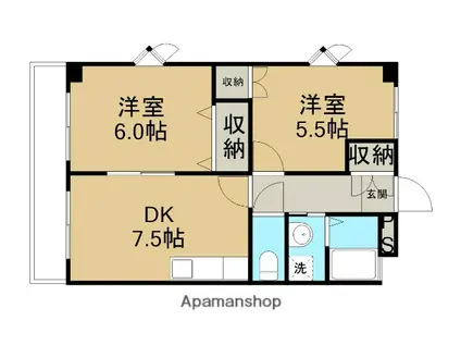 アドヴァンスKⅡ(2DK/1階)の間取り写真