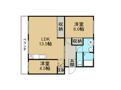 オオガマンション(2LDK/1階)の間取り写真