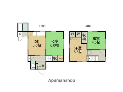 因美線 鳥取駅 徒歩34分 2階建 築55年(3DK)の間取り写真
