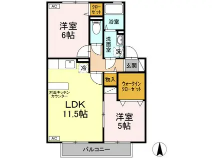 ヴェールヴィルIIB棟(2LDK/2階)の間取り写真