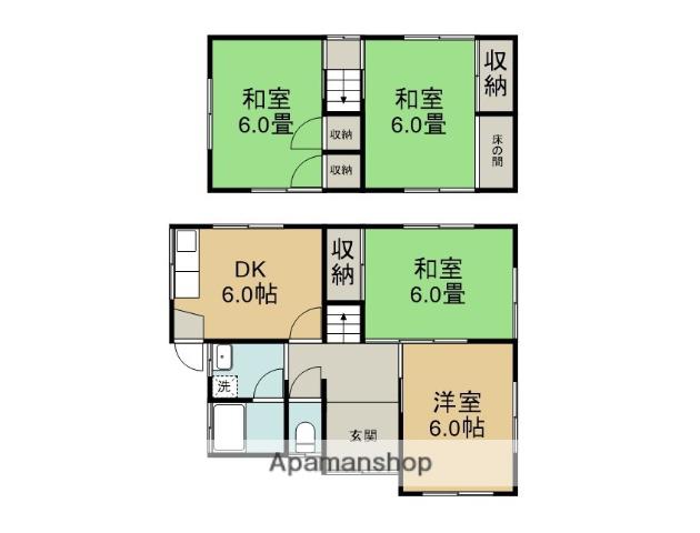 因美線 鳥取駅 徒歩43分 2階建 築52年(4DK)の間取り写真