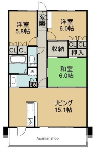 サーパス青葉町(3LDK/10階)の間取り写真