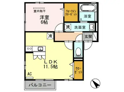 セジュールアルファA(1LDK/2階)の間取り写真