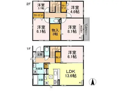 因美線 津ノ井駅 徒歩11分 2階建 築3年(5LDK)の間取り写真