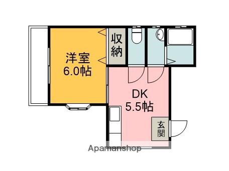 ジュネス雲山(1DK/2階)の間取り写真