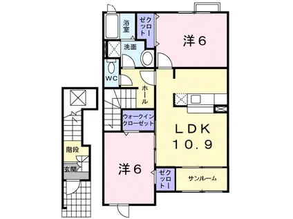 ラックヴィラⅡ A(2LDK/2階)の間取り写真