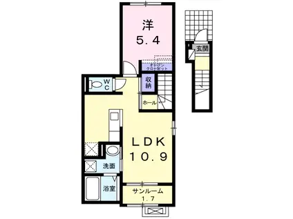 リバーサイド安長Ⅲ(1LDK/2階)の間取り写真