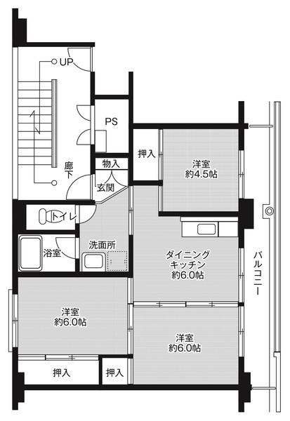 ビレッジハウス岩倉2 1号棟(3DK/5階)の間取り写真