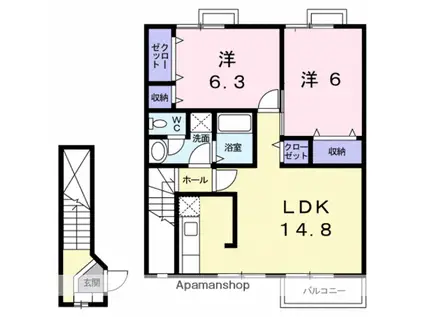 エビナールK(2LDK/2階)の間取り写真