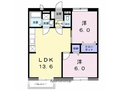 ローブレST(2LDK/2階)の間取り写真