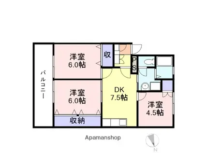 シャトー米子(3DK/3階)の間取り写真