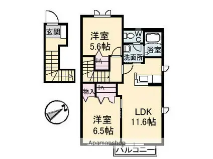 メゾン・ラ・パヴィエA棟(2LDK/2階)の間取り写真