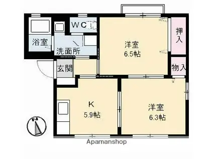 メゾンアムールA棟(2DK/1階)の間取り写真