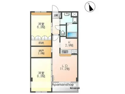 フレアマンション2(2SLDK/1階)の間取り写真