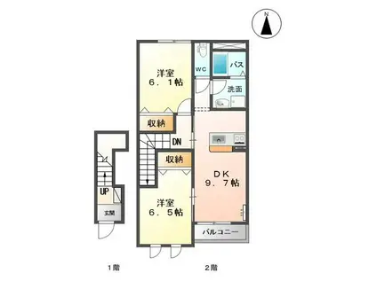 プランドール ソフィア(2DK/2階)の間取り写真