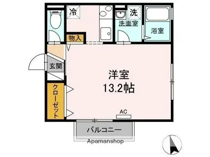 イーグルス・アイB棟(1K/2階)の間取り写真