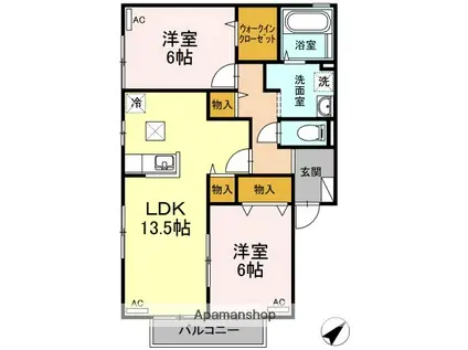 セジュールメゾン(2LDK/1階)の間取り写真