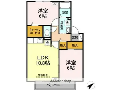 リバーポートあきA棟(2LDK/2階)の間取り写真