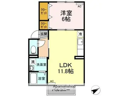 NEWプレジール倉敷A棟(1LDK/1階)の間取り写真