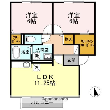 バームクーヘンB棟(2LDK/2階)の間取り写真